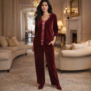 Soft Surroundings Burgundy Velvet Set Sz XL Quiet Luxury GrandmaCore Loungewear